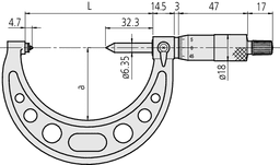 Technical Image of screw thread micrometer 50-75mm,0,6-0,9mm/44-28tpi .