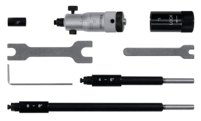Image of inside micrometer, interchangeable rods 2-8", with 3 rods, hardened face .