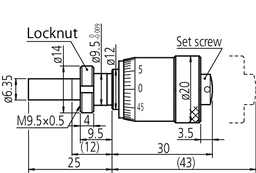 Technical Image of micrometer head, large thimble type thimble d=20mm, 0-13mm, clamp nut .