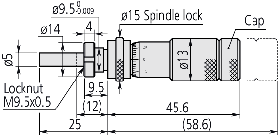 Technical Image of micrometer head zero adjustable 0-0,5", clamp nut, spi. lock, rev. rea. .