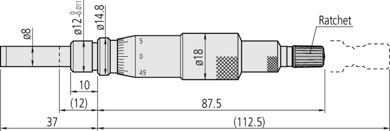Technical Image of micrometer head non-rotating spindle 0-1", ratched stop,0,001" .