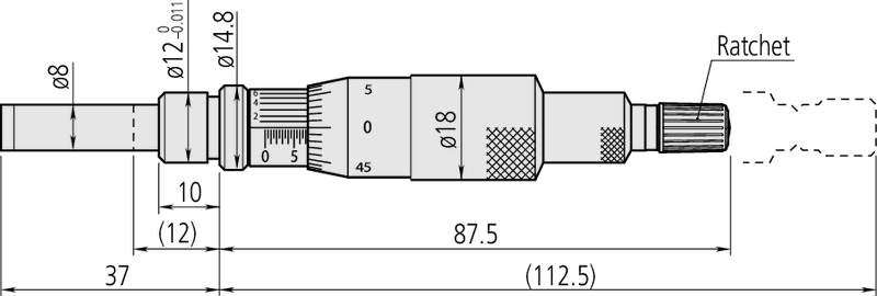 Technical Image of micrometer head non-rotating spindle 0-1", ratched stop,0,0001" .