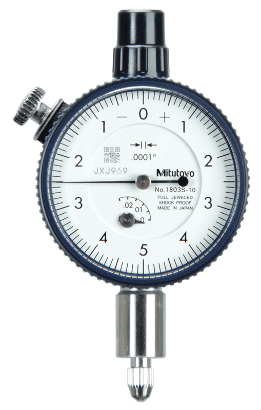 Image of dial indicator, flat back, agd/ansi 0,025",0,0001", jeweled bearing .