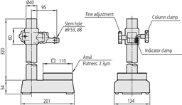 Technical Image of gauge stand with hardened steel anvil 110x110mm, square anvil .