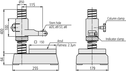 Technical Image of gauge stand with hardened steel anvil 150x150mm, square anvil .