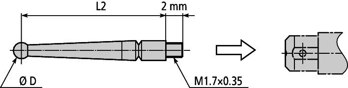 Technical Image of stylus for small type series 513 d=2mm,17,4mm length, carbide .