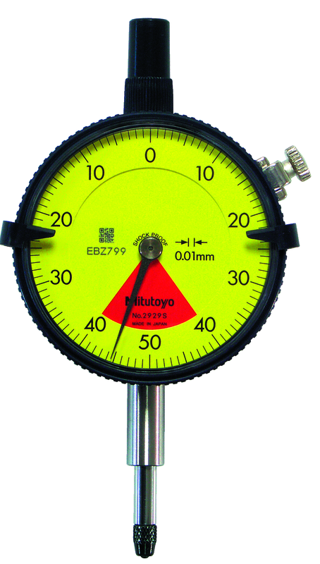 Image of dial indicator, flat back 0,8mm,0,01mm, one revo., dust/shockpr. .