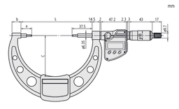Technical Image of digital spline micrometer ip65 inch/metric, 3-4", 2mm measuring face .