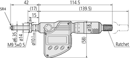 Technical Image of digital micrometer head 0-25mm, sr4 spi., clamp nut, 10mm stem .