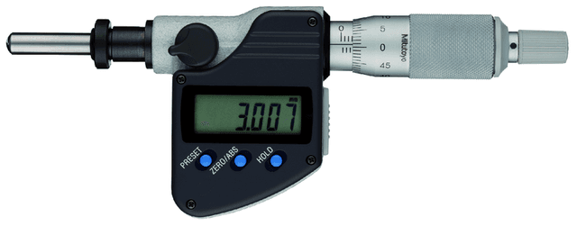 Image of digital micrometer head 0-25mm, sr4 spi., clamp nut, 10mm stem .