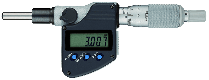 Image of digital micrometer head, ip65 0-25mm, sr4 spindle, 12/18mm plain stem .