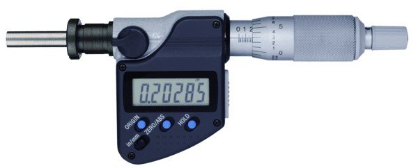 Image of digital micrometer head, ip65 0-1", flat spindle, clamp nut,0,5" stem .