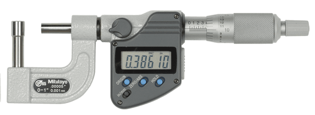 Image of digital tube micrometer, ip65, inch/met. spherical anvil flat spindle, 0-1" .