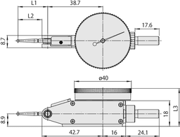 Technical Image of dial test indicator, horiz., ruby sty. 1mm,0,01mm, 8mm stem .