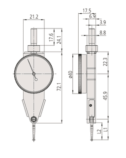 Technical Image of dial test indicator parallel type 0,8mm,0,1, 4/8mm stem, with bracket .