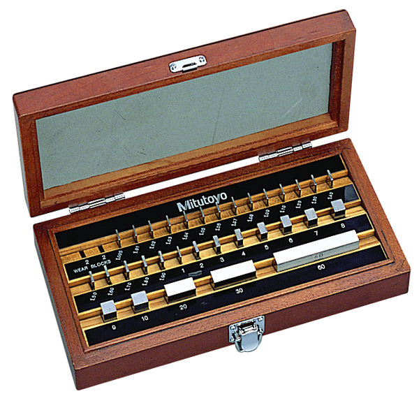 Image of gauge block set, metric, ins. cert., iso 32 blocks, grade 2, steel .