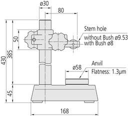 Technical Image of gauge stand with hardened steel anvil d=58mm, serrated anvil, heigh column .