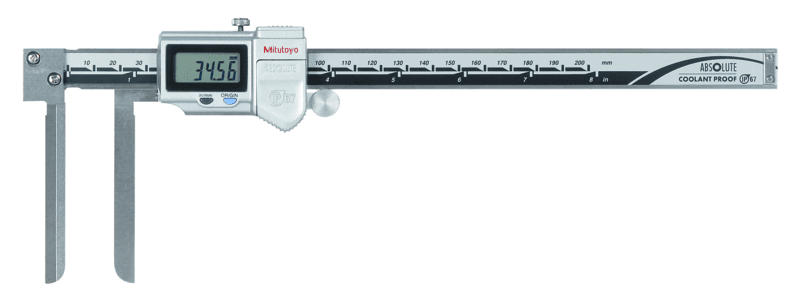 Image of digital abs knife-edge caliper inch/metric,0,4-8", ip67, thumb roller .