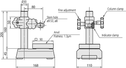 Technical Image of gauge stand with hardened steel anvil 90x90mm, square anvil .