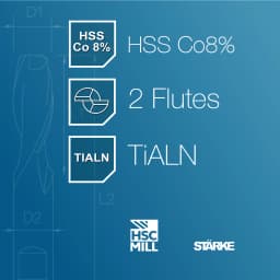 HSC Series 2 Flute Tialn Coated HSS Milling Cutter product features.