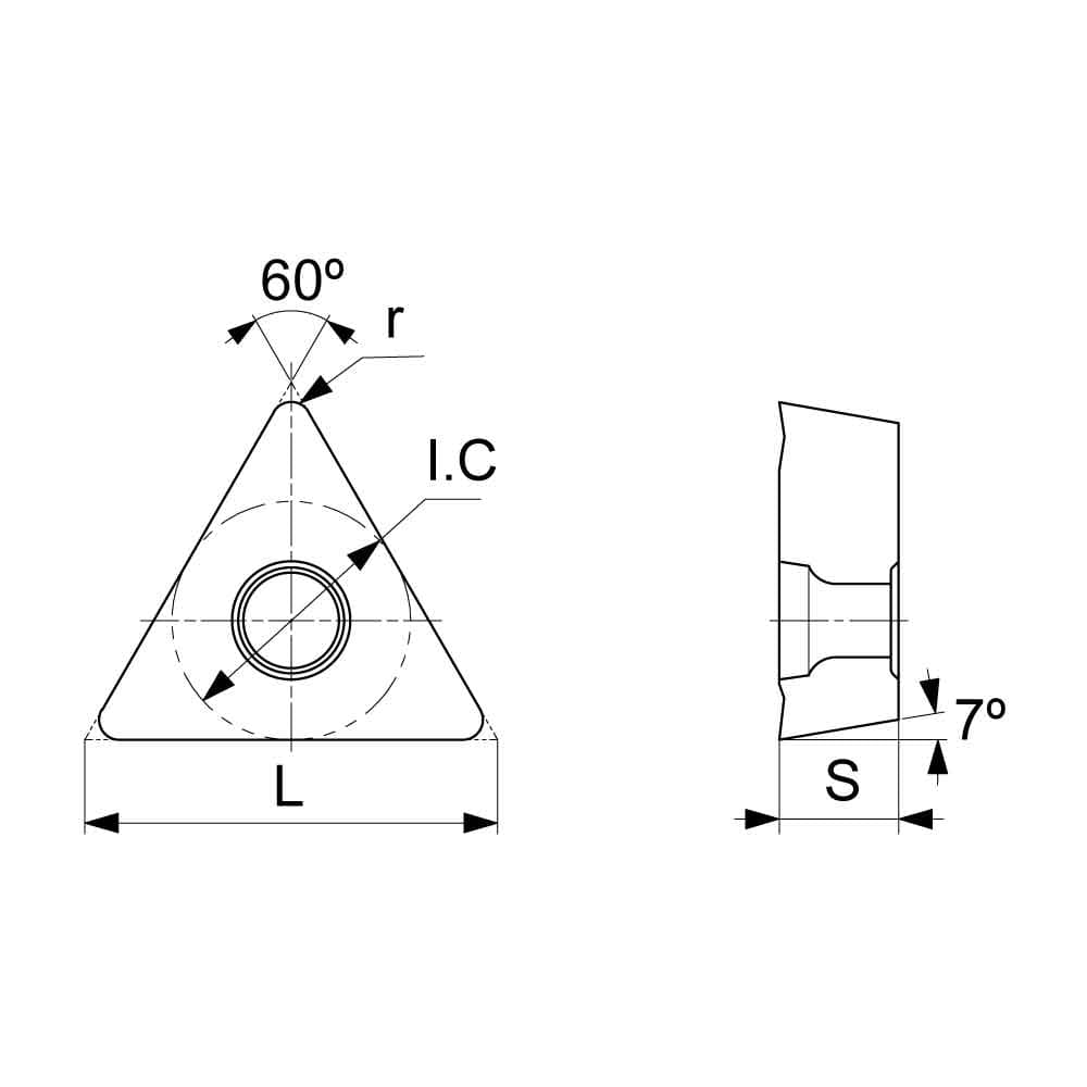 Technical image for the TCGT-AL N1001 turning insert.