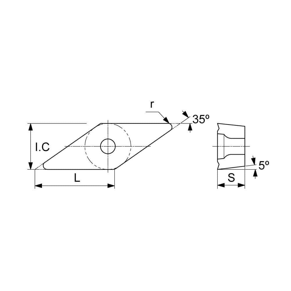 VBMT Positive Turning Insert with KF Finishing Chipbreaker (KA9000 Universal Grade) Technical Drawing