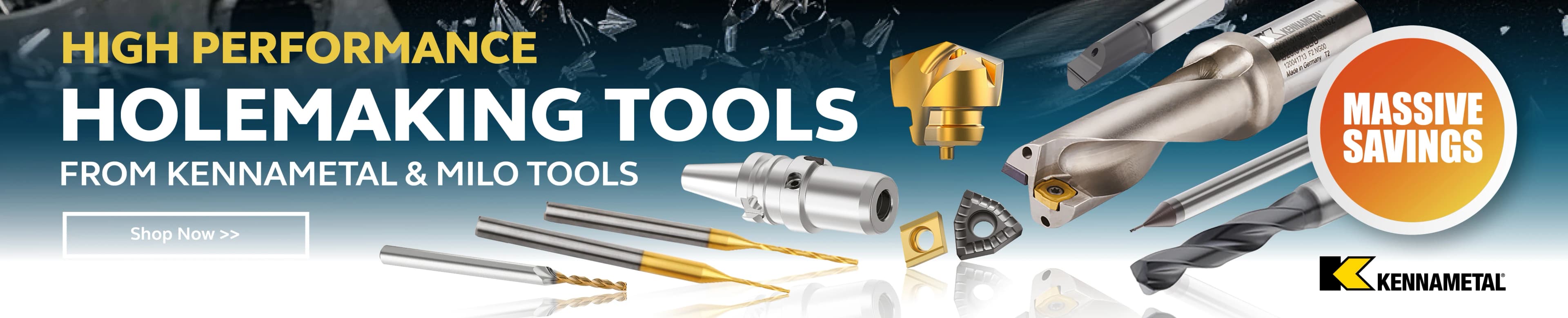 Image of hole making tools including carbide drills and indexable drilling systems from the brand Kennemetal.