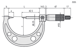 Technical Image of point micrometer with hardened tip 1-2", 15° tip .