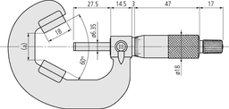 Technical Image of 3 flute v-anvil micrometer 25-40mm .