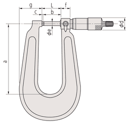 Technical Image of sheet metal micrometer 0-25mm, flat anvil/spindle, 300mm throat .