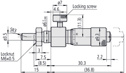 Technical Image of micrometer head locking screw type 0-6,5mm, clamp nut, spherical spindle .