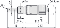 Technical Image of microm. head, spindle feed 0,1mm/rev. 0-6,5mm, spherical spindle .
