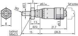 Technical Image of microm. head, spindle feed 0,1mm/rev. 0-6,5mm, clamp nut, spherical spindle .