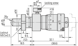 Technical Image of micrometer head locking screw type 0-6,5mm, clamp nut, spherical spindle .