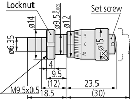 Technical Image of micrometer head, large thimble type thimble d=15mm, 0-0,25", clamp nut .