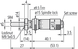 Technical Image of micrometer head, small standard type 0-13mm, clamp nut, spi. lock, sph. spi. .