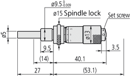 Technical Image of micrometer head, small standard type 0-13mm, spindle lock, rev. reading .