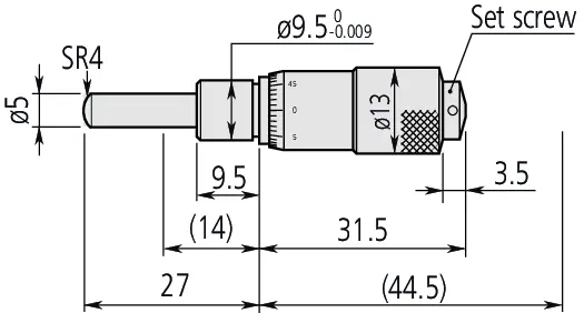 Technical Image of micrometer head, small standard type 0-0,5", rev. reading .