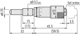 Technical Image of micrometer head carbide-tipped 0-15mm, spherical spindle .