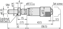 Technical Image of micrometer head carbide-tipped 0-0,5", clamp nut, spherical spindle .