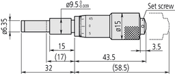 Technical Image of micrometer head carbide-tipped 0-15mm, reverse reading .