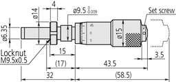 Technical Image of micrometer head carbide-tipped 0-15mm, clamp nut, reverse reading .