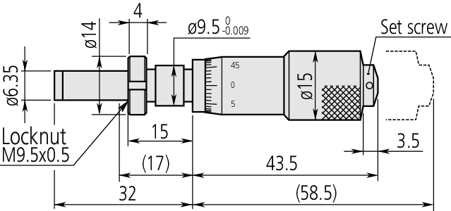 Technical Image of micrometer head carbide-tipped 0-0,5", clamp nut, reverse reading .