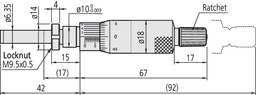 Technical Image of micrometer head, medium-sized standard 0-25mm, clamp nut,0,001mm .