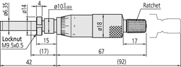 Technical Image of micrometer head, medium-sized standard 0-25mm, clamp nut .