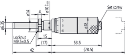 Technical Image of micrometer head, medium-sized standard 0-25mm, clamp nut, w/o ratched stop .