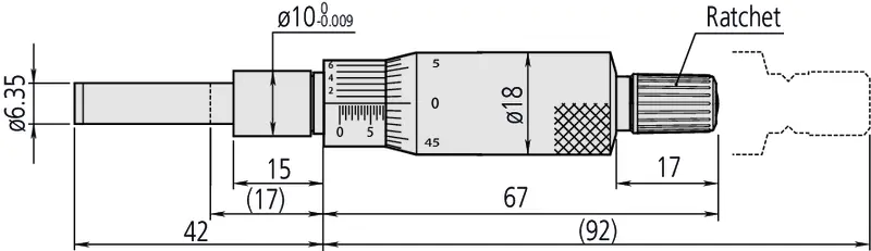 Technical Image of micrometer head, medium-sized standard 0-1",0,0001" .