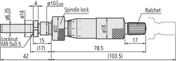Technical Image of micrometer head, medium-sized standard 0-25mm, clamp nut, spindle lock .