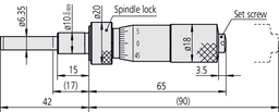 Technical Image of micrometer head, medium-sized standard 0-25mm, spindle lock, w/o ratched stop .