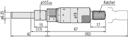 Technical Image of micrometer head, medium-sized standard 0-25mm, reverse reading .